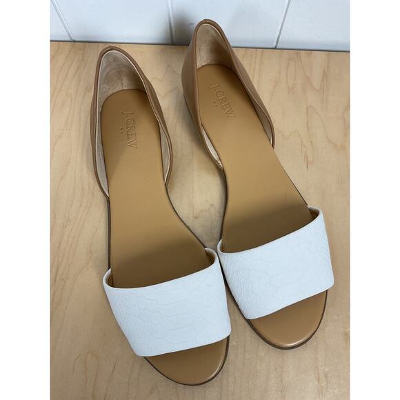 J. Crew Morgan Peep Toe Flats in White Snake Print and Carmel Heels Size 10 - Picture 1 of 5